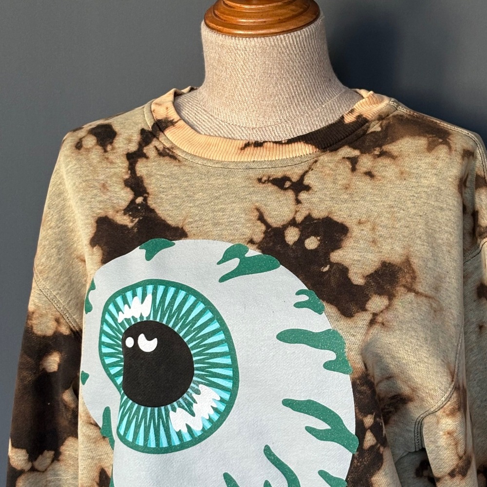Mishka NYC Keep Watch Eyeball Sweatshirt | Size Small | Brown Tie Dye Khaki Wash - Picture 1 of 5